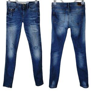 Zara Z1975 Women's Skinny Jeans Sz 2 Medium Wash Distressed Intentional Fading